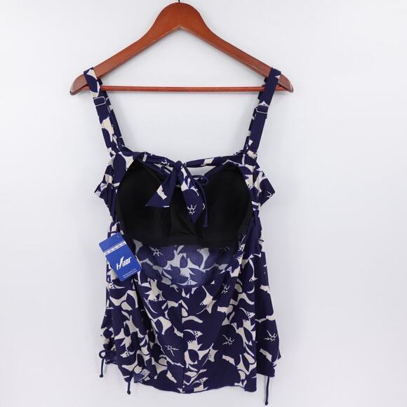 Hilor Tankini Top Womens 16 Blue Floral Ruched Side Built in Bra Cruise Flowy - Picture 6 of 16